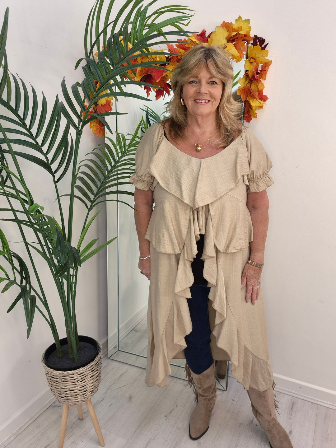 Rhea Ruffle Hi Lo Blouse - Champagne - One Size fits up to Size 16/18