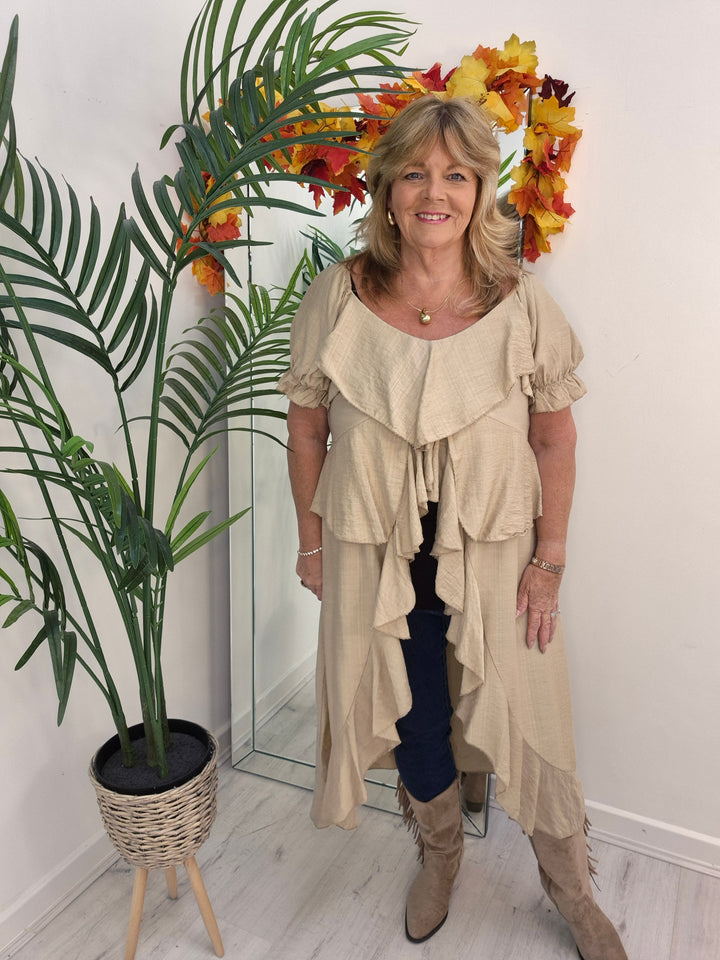 Rhea Ruffle Hi Lo Blouse - Champagne - One Size fits up to Size 16/18