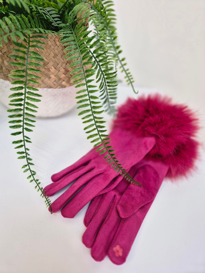Oslo Gloves with Faux Fur - Hot Pink