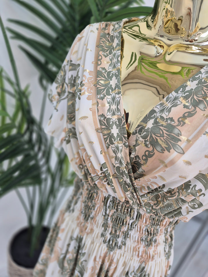 Nikki Top (One Size - fits up to Size 16/18) - Sage/Gold Paisley