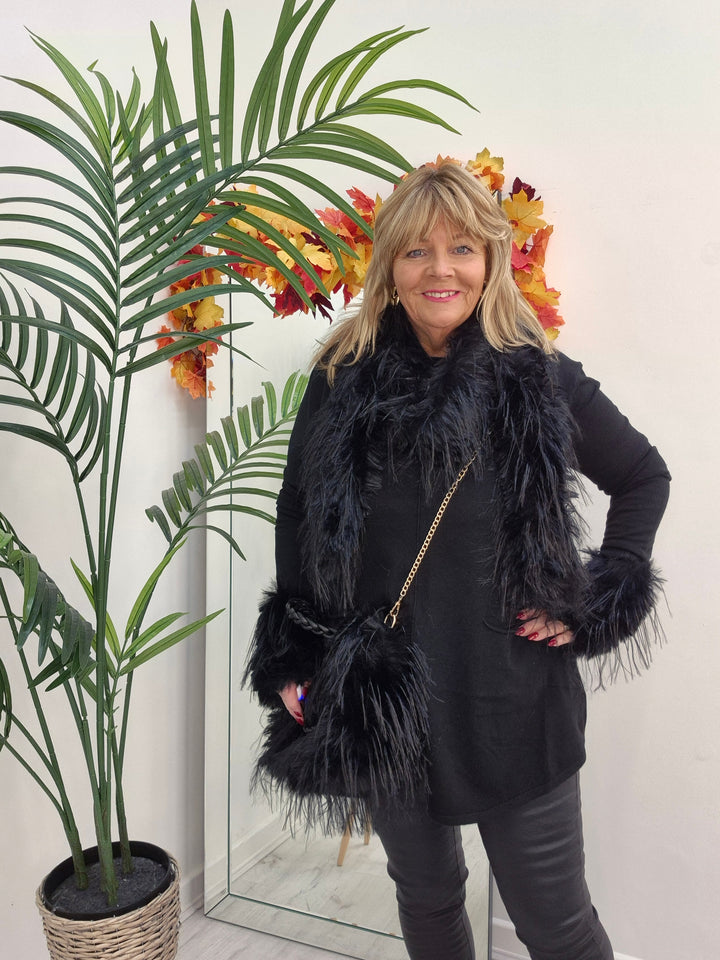 Oslo Faux Fur Shaggy Long Scarf - Jet Black