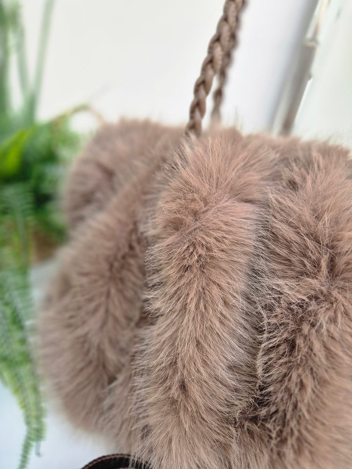 Oslo Faux Fur Bag with Dual Handles - Chocolate (Large Size)