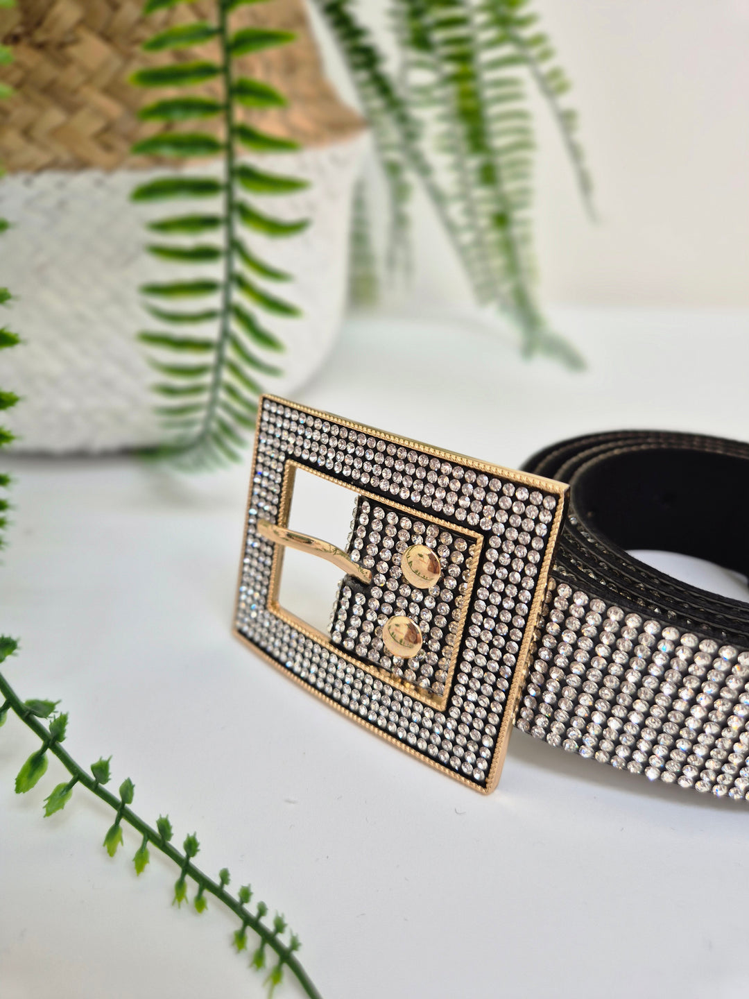 Sparkly Crystal Belt with Large Buckle - One Size