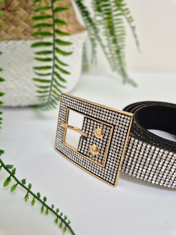 Sparkly Crystal Belt with Large Buckle - One Size