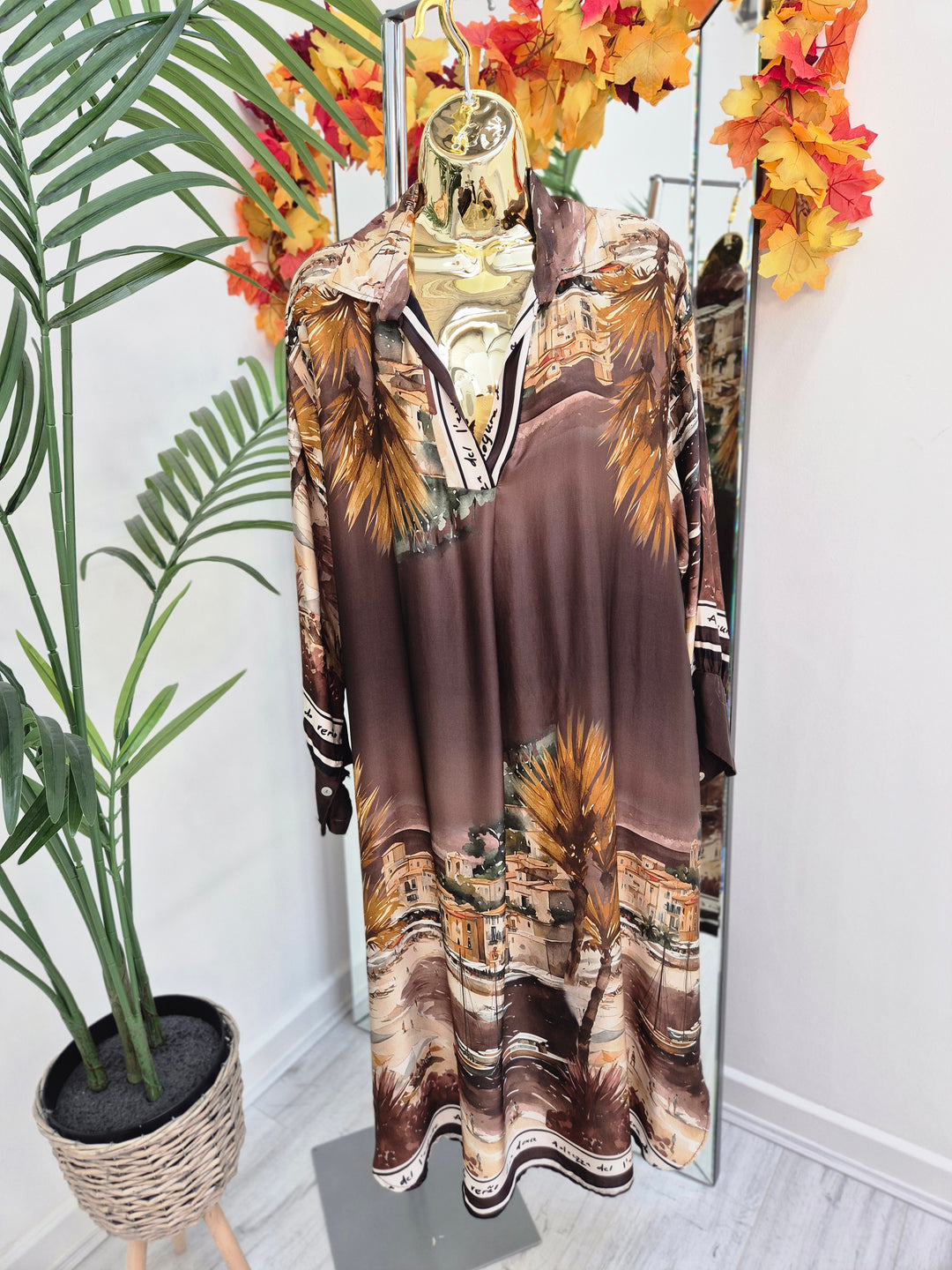Amalfi Village Silk Dress - Chocolate - (One Size - fitting from Size 14 to Size 20)