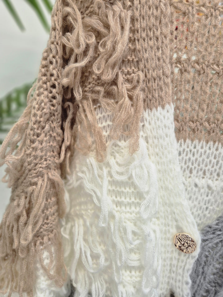 Shaggy Cardigan with Gold Buttons (Oversized) Long Length - Camel