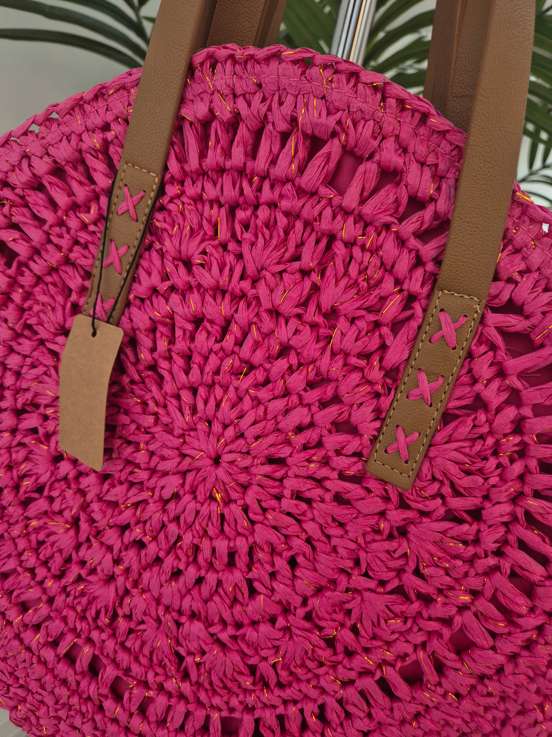 Crochet Raffia Beach Bag with Gold Metallic - (choose your Colour)