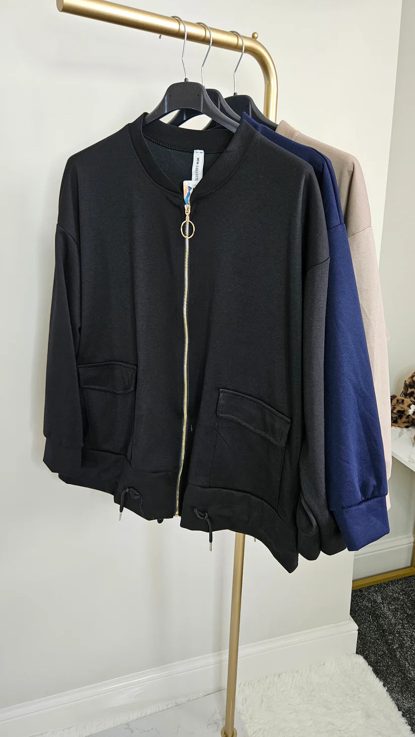 Eleanor Drawstring Jacket - (One Size/Curvy - fits from Size 14 up to Size 18/20) - Black