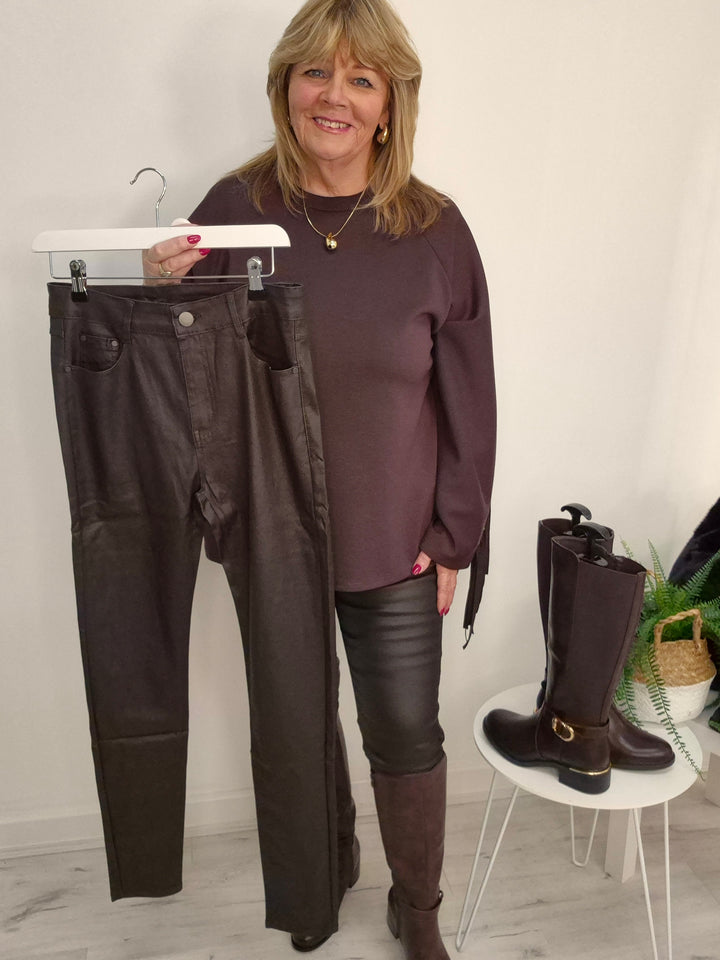 Burford PU Coated Skinny Jeans - Chocolate (G Smack) - (choose your Size)