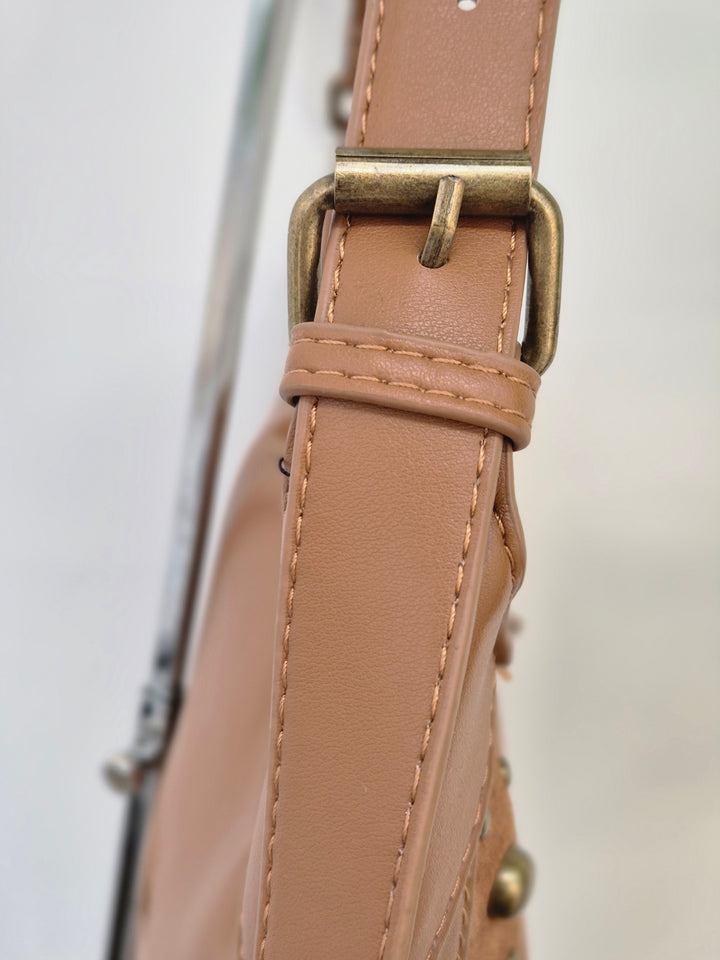 Farley Studded & Tassel Saddle Bag - Tan