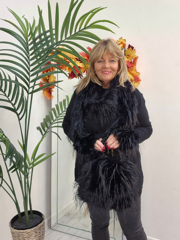 Oslo Faux Fur Shaggy Long Scarf - Jet Black