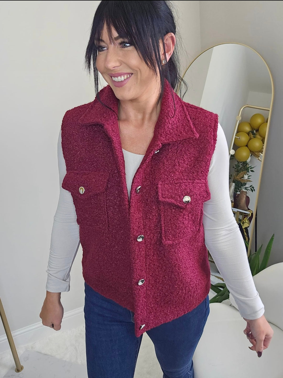 Boucle Waistcoat - One Size up to Size 14/16 - Wine
