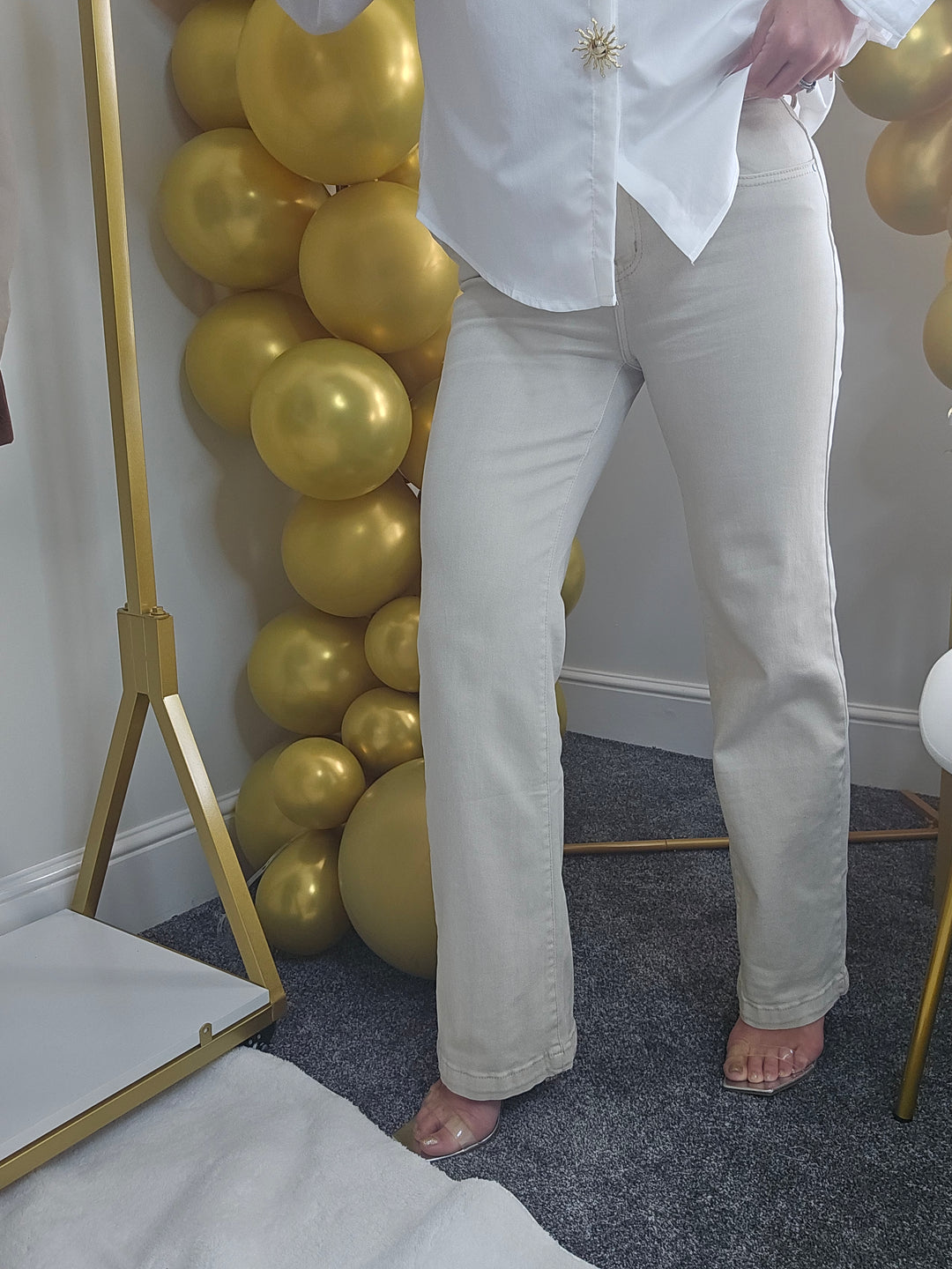 My Tina's Premium Wide Leg Jeans  - Ecru (choose your Size)