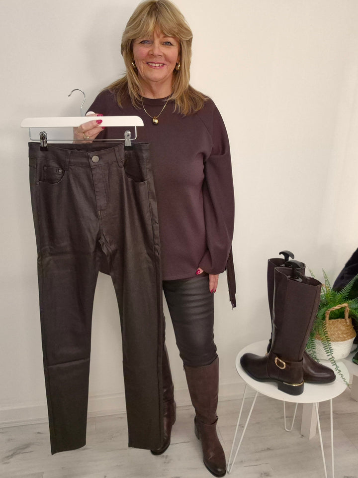 Burford PU Coated Skinny Jeans - Chocolate (G Smack) - (choose your Size)