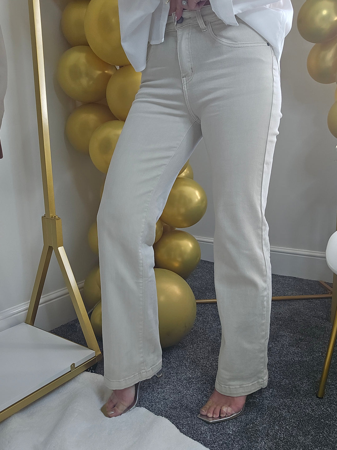 My Tina's Premium Wide Leg Jeans  - Ecru (choose your Size)