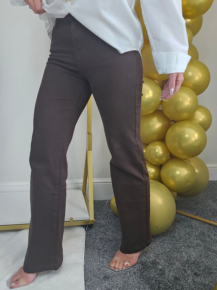 Grace Wide Leg Jeans (G Smack) - Chocolate (choose your Size)