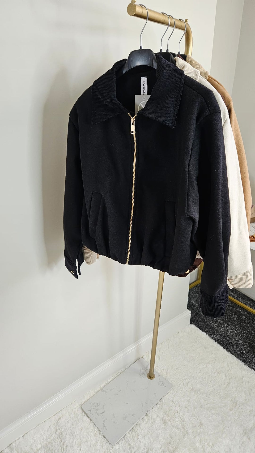 Betsy Bomber Jacket with Cord Collar (One Size) - Black