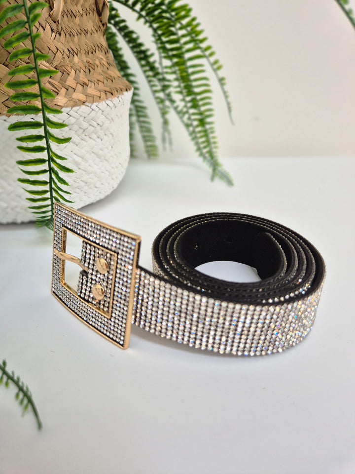Sparkly Crystal Belt with Large Buckle - One Size