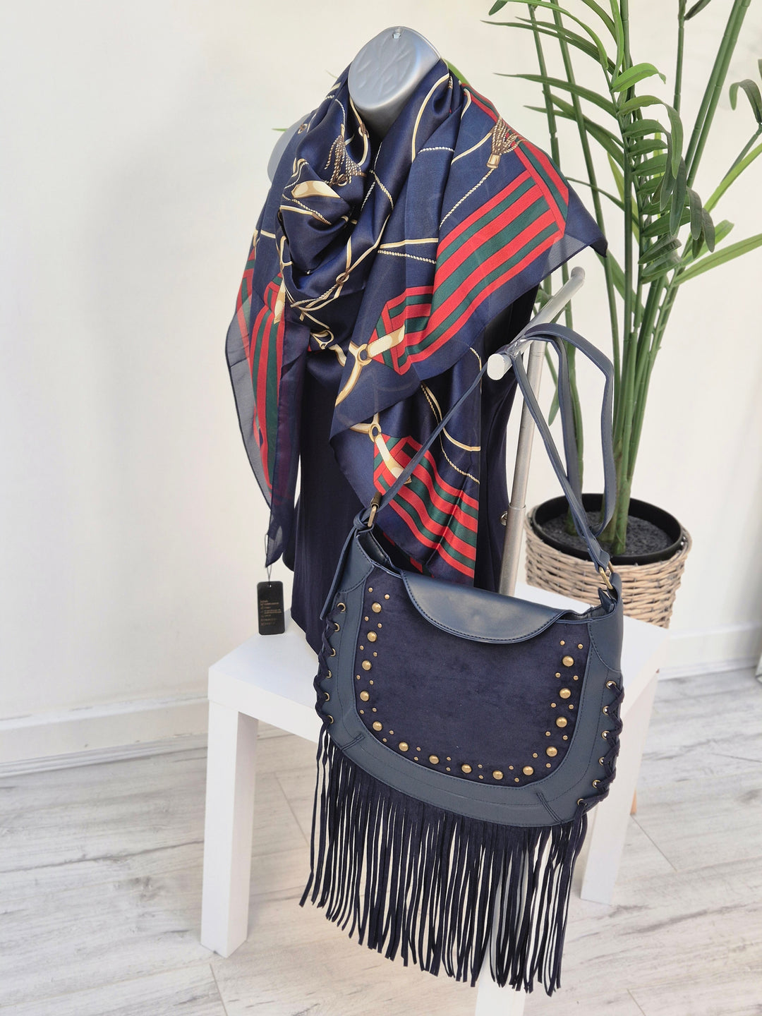 Farley Studded & Tassel Saddle Bag - Navy