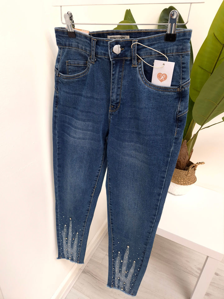 Crystal & Diamante Ankle Grazer Jeans - (choose your Size)