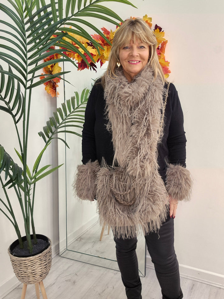 Oslo Faux Fur Shaggy Long Scarf - Mocha