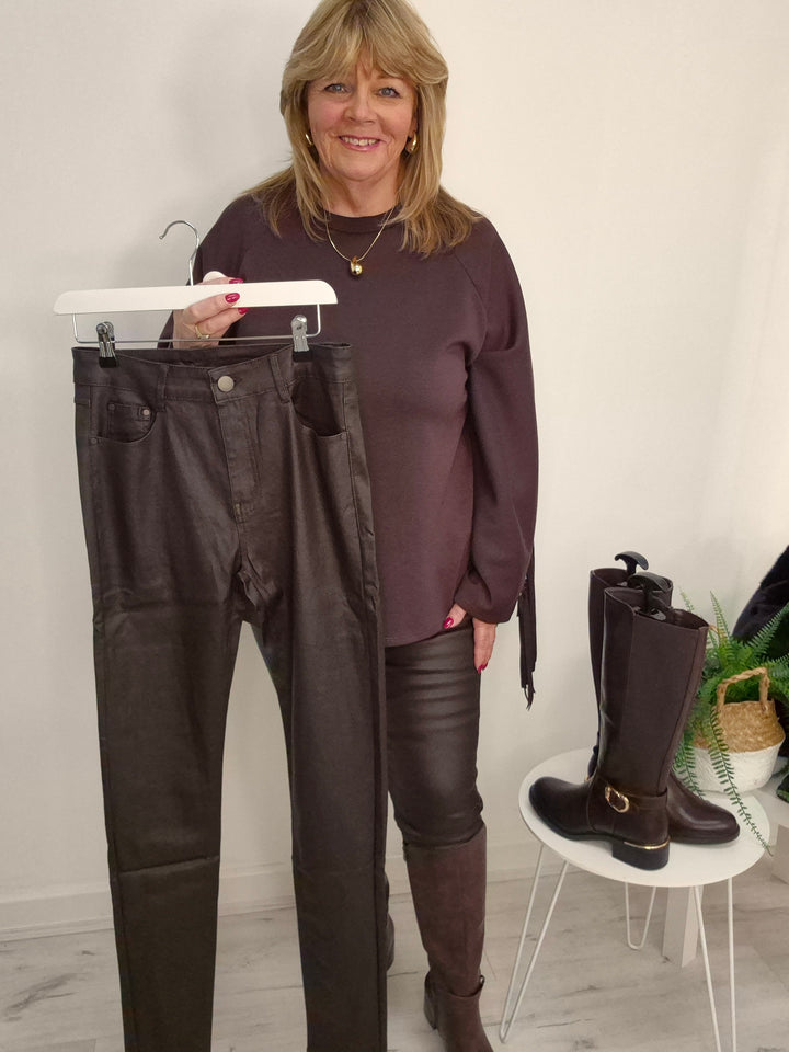 Burford PU Coated Skinny Jeans - Chocolate (G Smack) - (choose your Size)