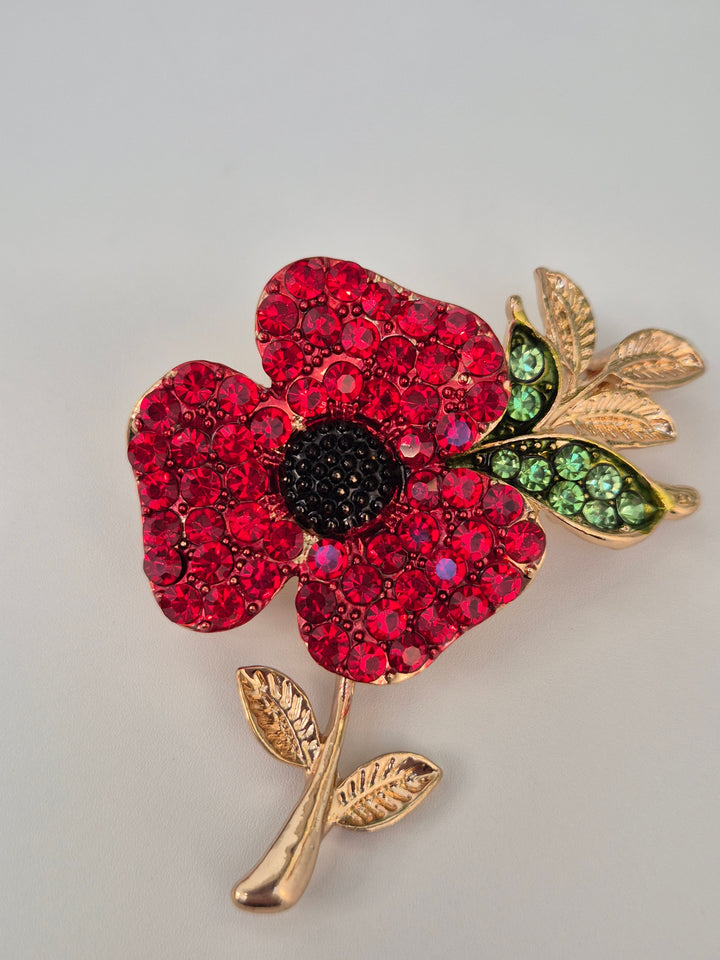 Poppy Crystal Brooch - Gold Tone