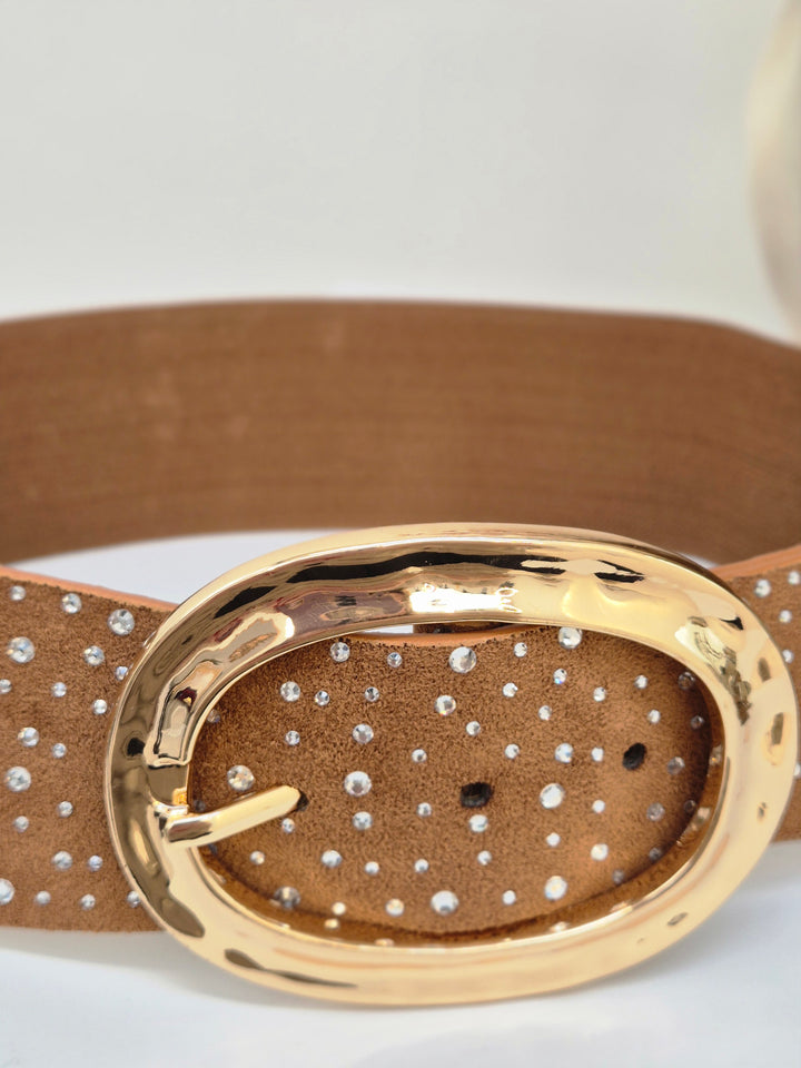 Stretchy Crystal Belt - Tan - (One Size, fits from Size 8 to Size 16)