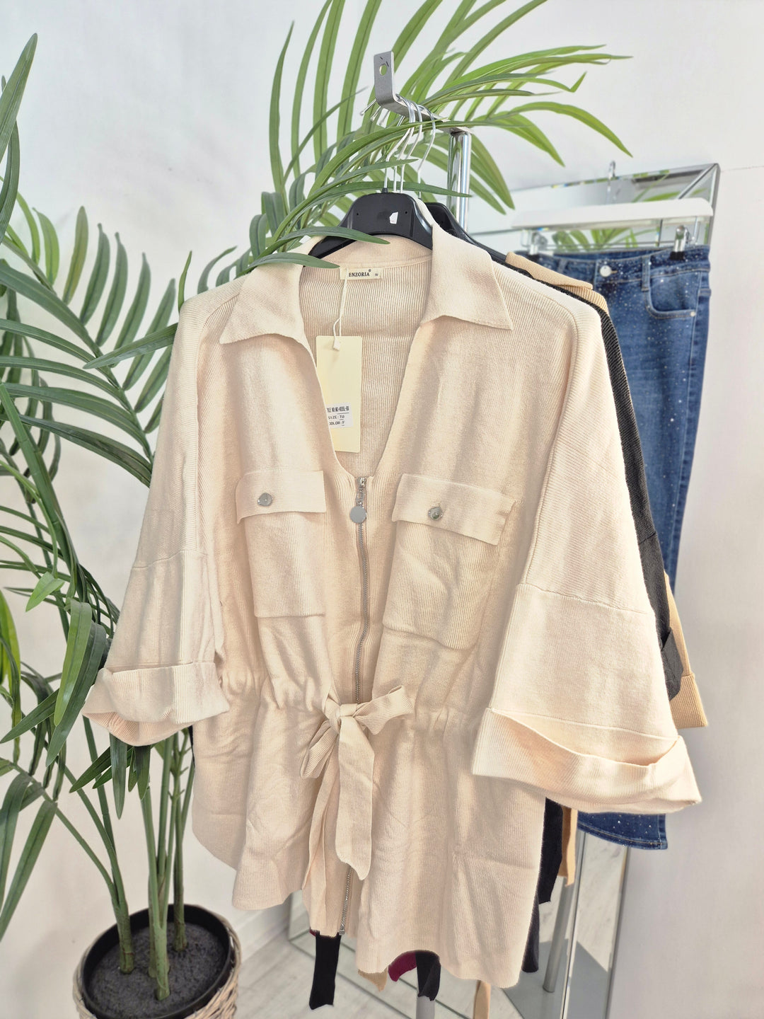 Danni Drawstring Cardigan - Latte - (One Size/Curvy - fits up to Size 18/20)