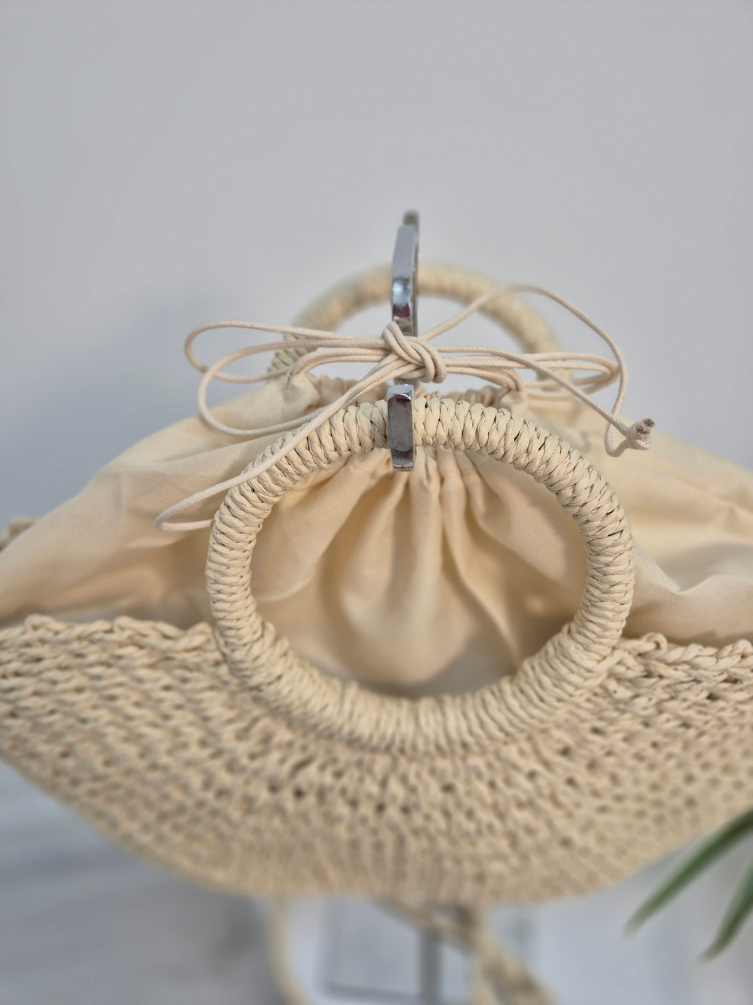 Woven Raffia Bag with Dual Handles - Natural