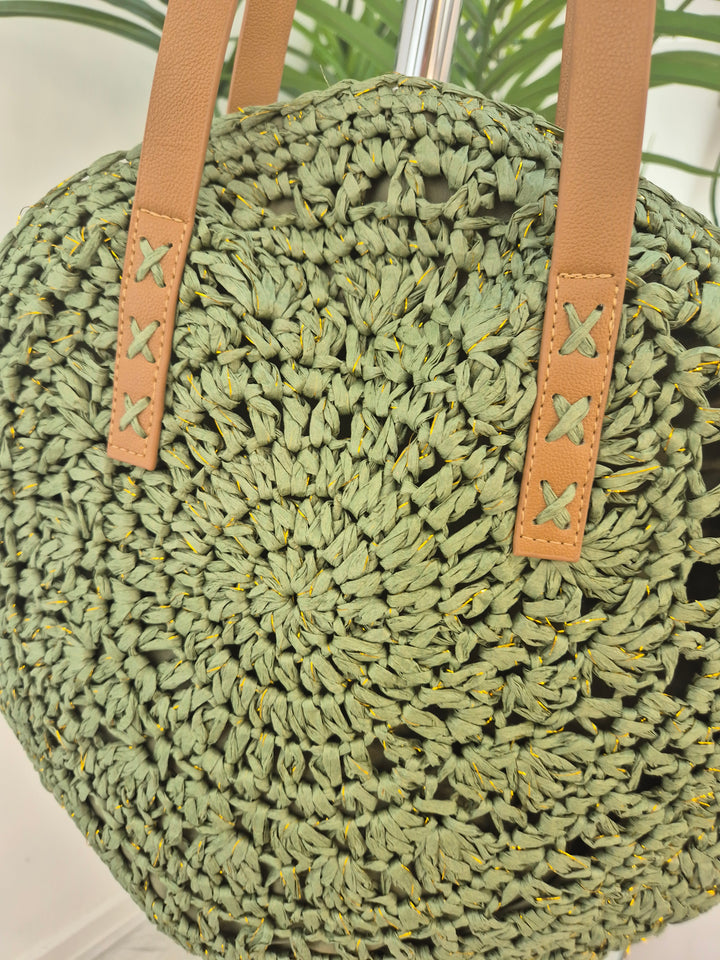 Crochet Raffia Beach Bag with Gold Metallic - (choose your Colour)