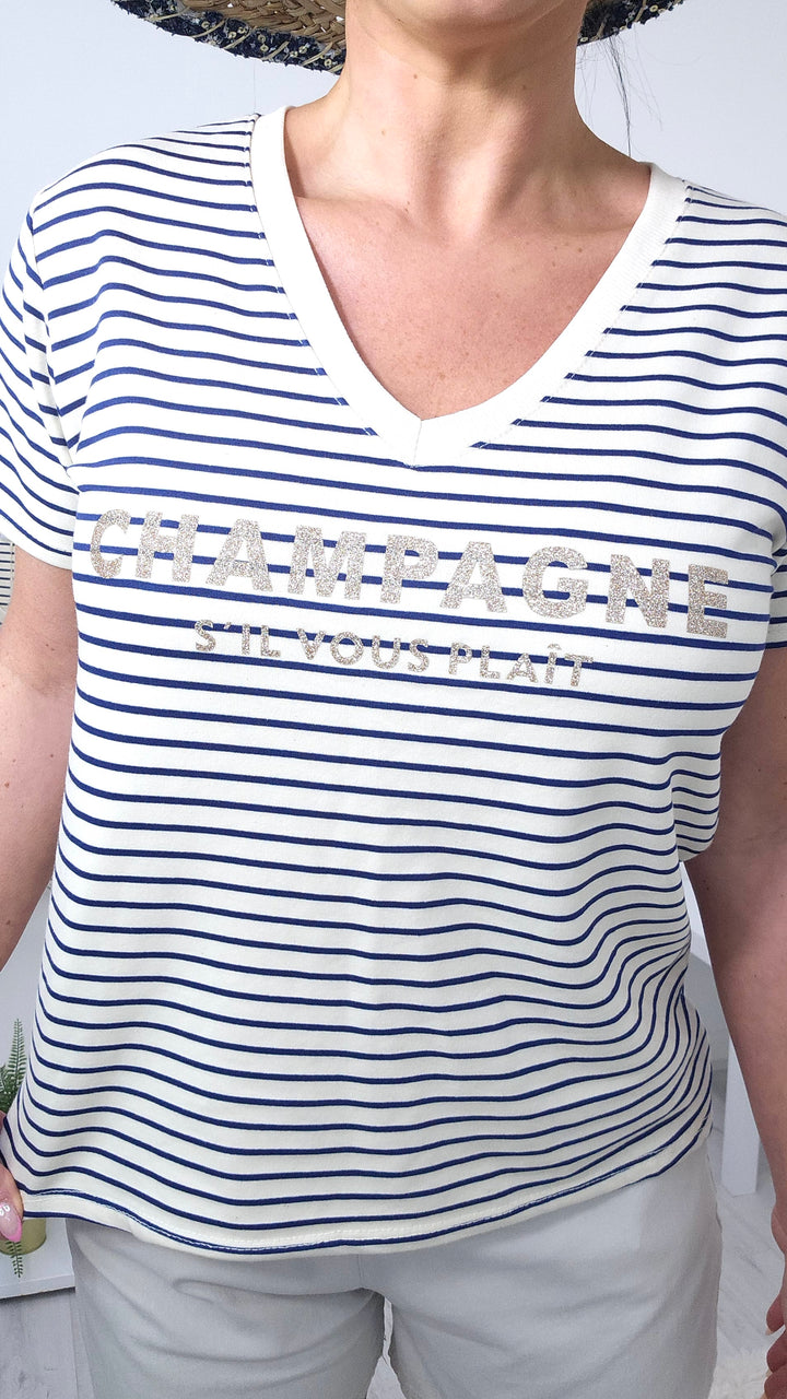 Champagne Tee Shirts - Navy/Cream