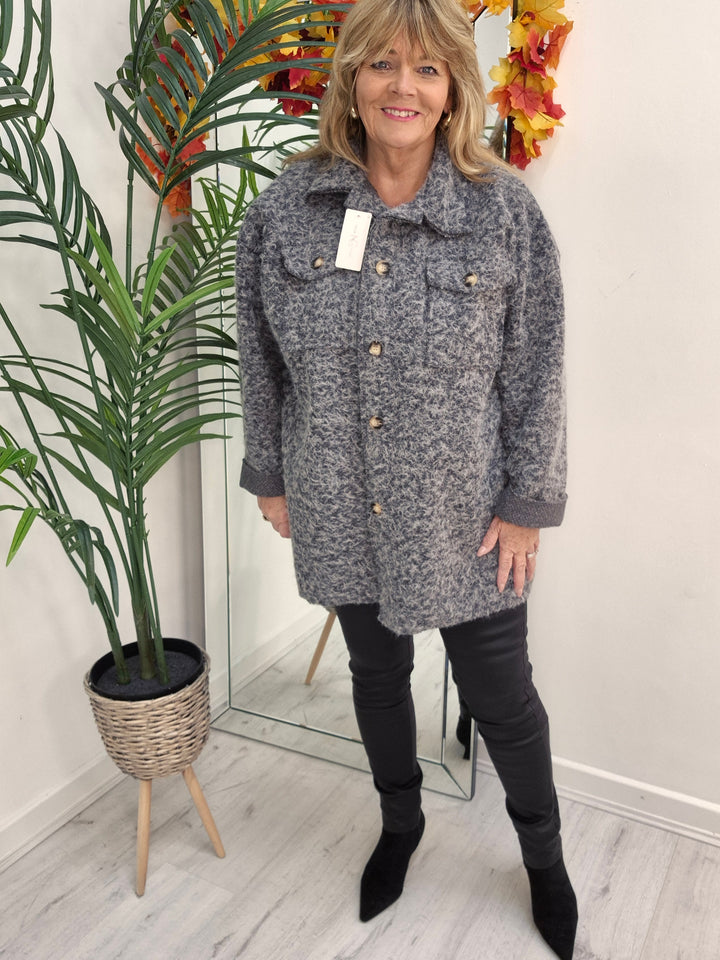 Jessica Oversized Shacket with Curved Hem - Silver Grey (fits Size 14 to Size 18/20)