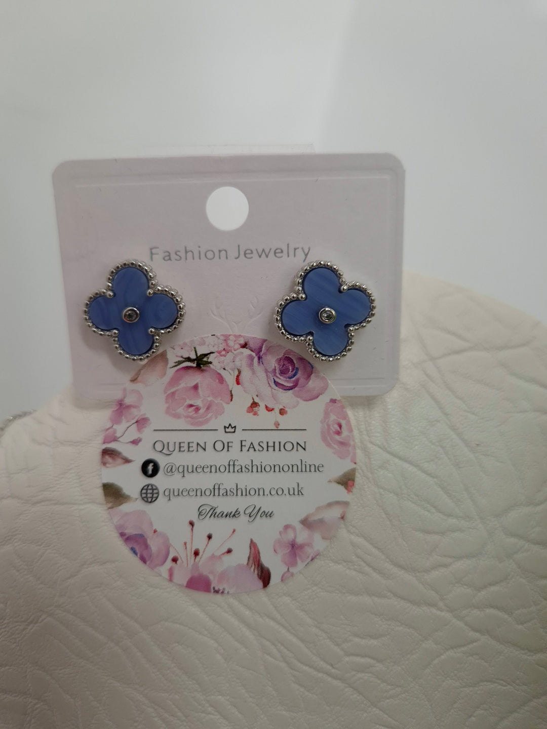 Clover Necklace, Earrings & Bracelet (choose your item) - Blue in Silver Tone