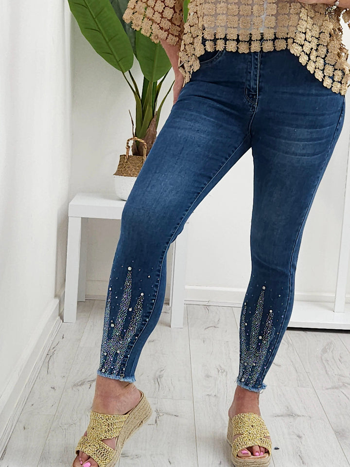 Crystal & Diamante Ankle Grazer Jeans - (choose your Size)