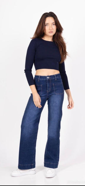 Jess Wide Leg Double Pocket Jeans - Dark Stonewash (choose your Size)