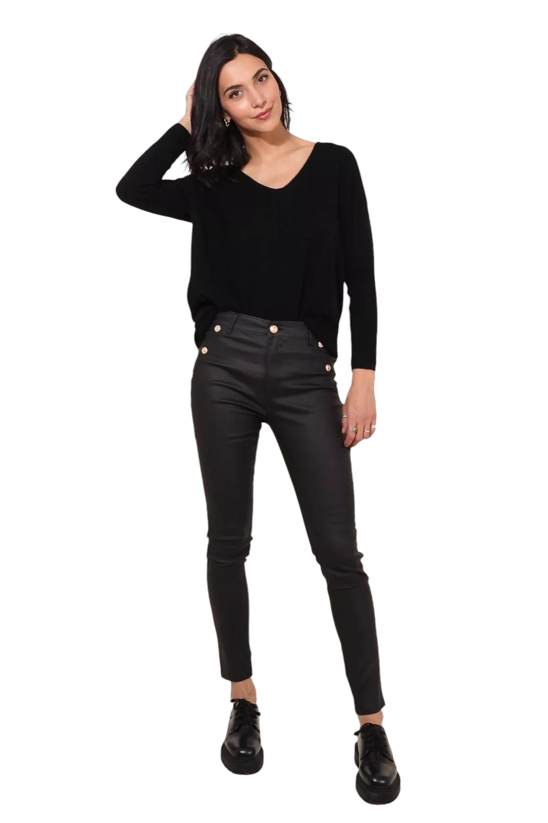 G Smack PU Coated Jeans with Baroque Buttons - Black (choose your Size)