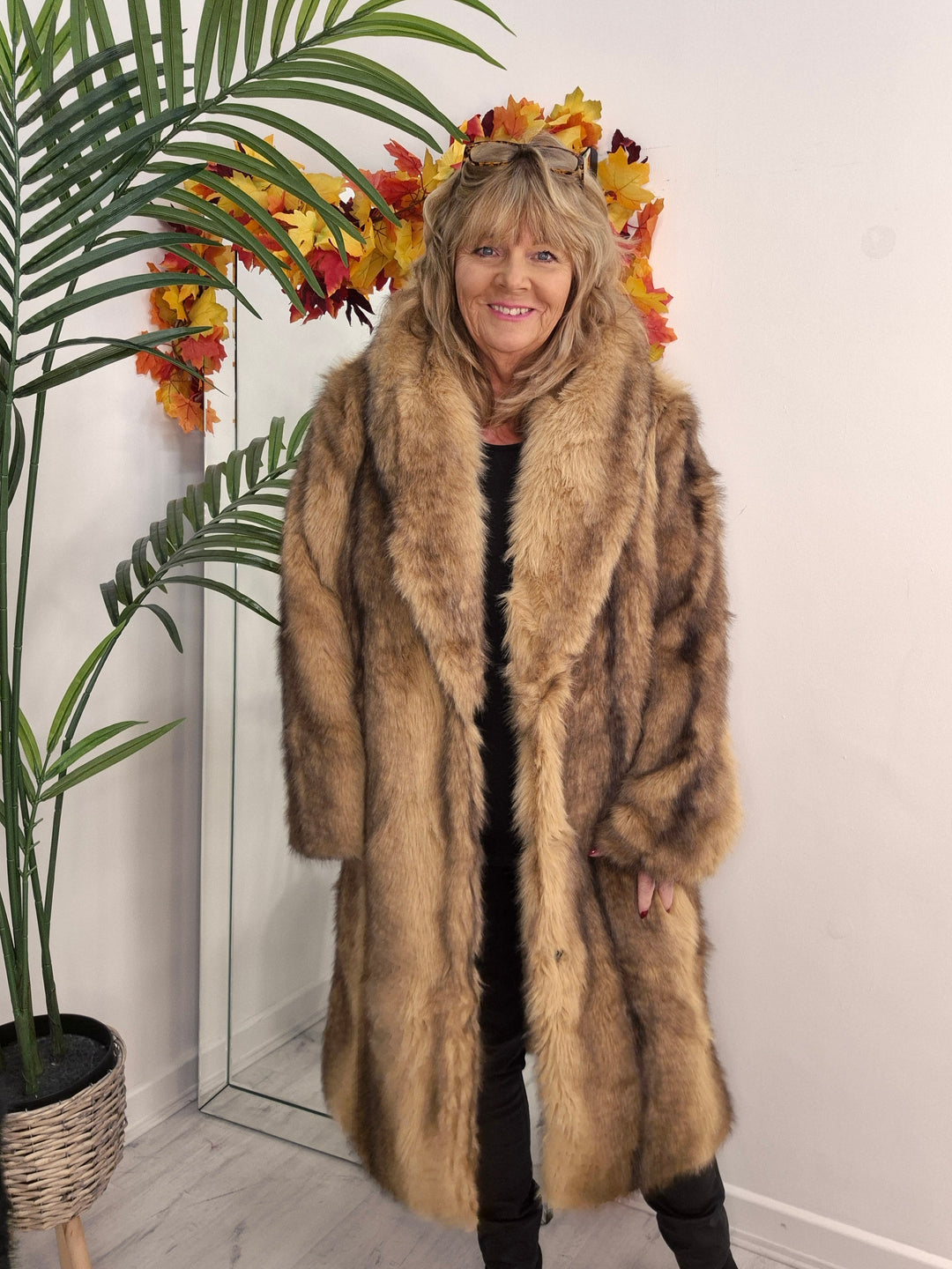 Oslo Faux Fur Longline Coat - Camel (One Size - fitting Size 10/12 up to Size 16/18)