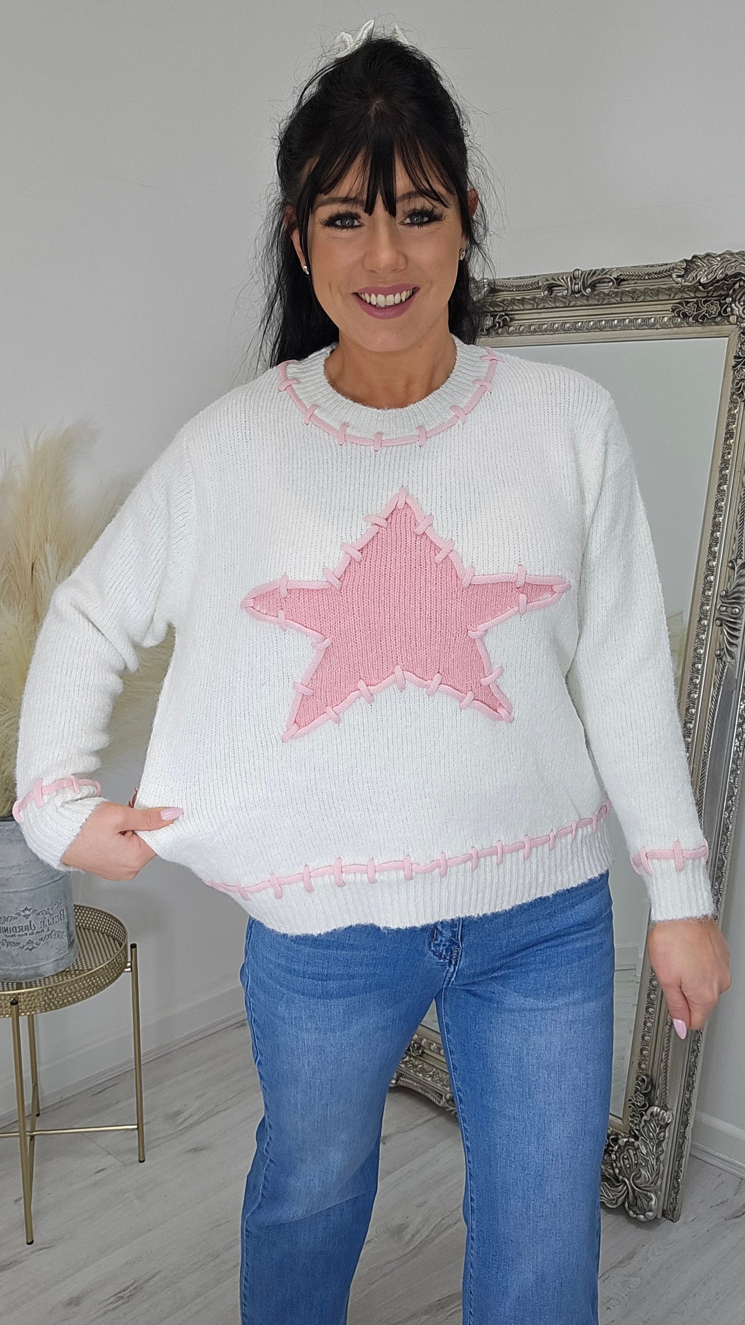 Star Stitched Jumper - White