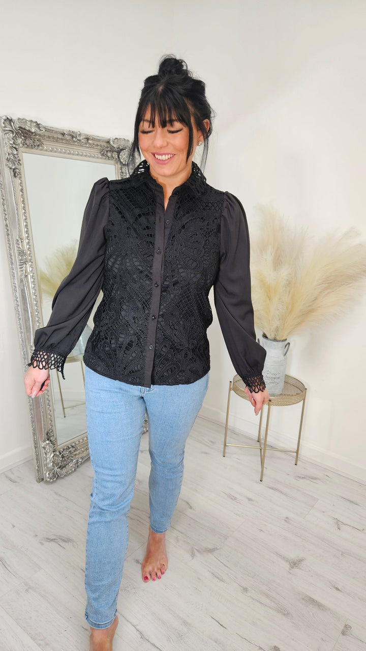 Serena Lace Blouse  - Black