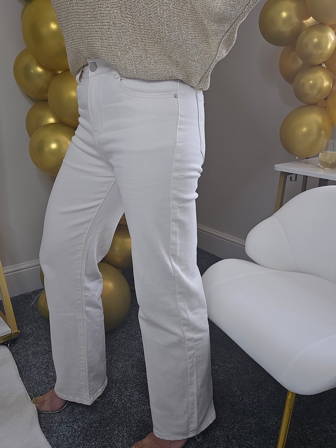 Grace Wide Leg Jeans (G Smack) - Cream (choose your Size)