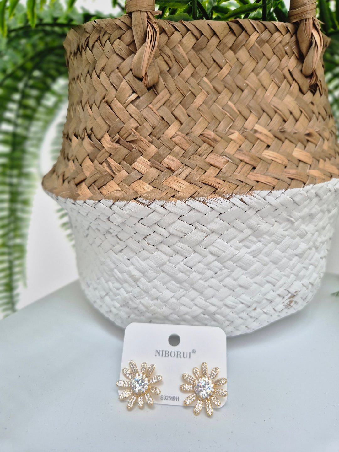 Crystal Flower Earrings - Gold Tone (Pierced)