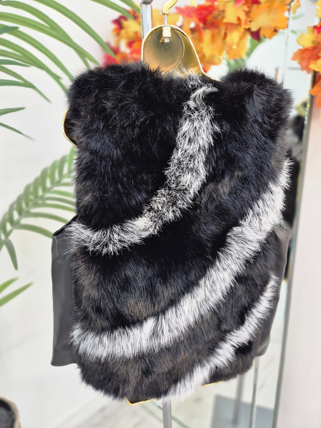 Oslo Faux Fur Two Tone Gilet with Crystal Fastenings - Black (One Size - fits up to Size 10 up to Size 16)