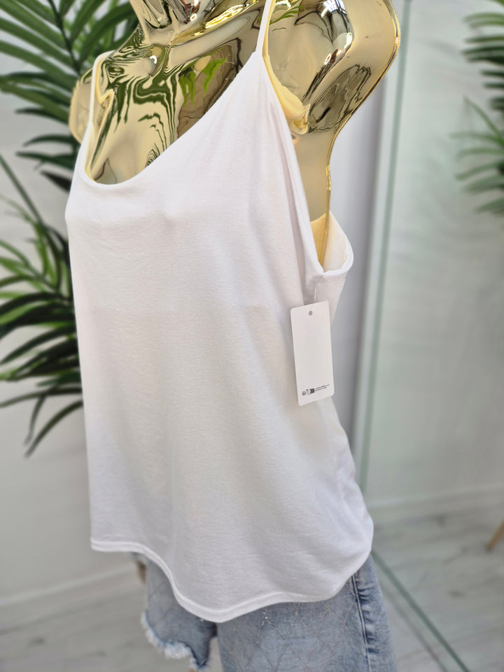 Strappy Double Layered Vest Top - White (One Size, fits up to Size 16)