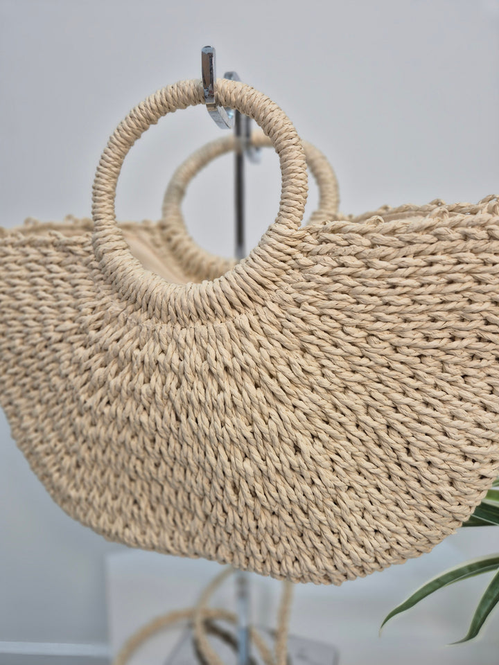Woven Raffia Bag with Dual Handles - Natural