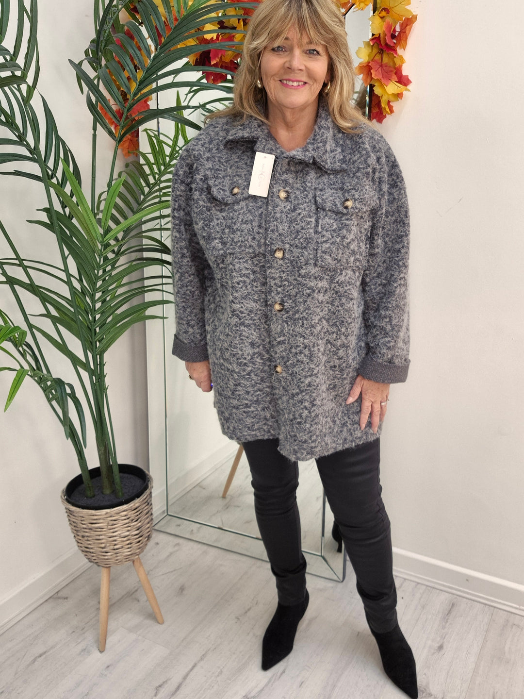 Jessica Oversized Shacket with Curved Hem - Silver Grey (fits Size 14 to Size 18/20)