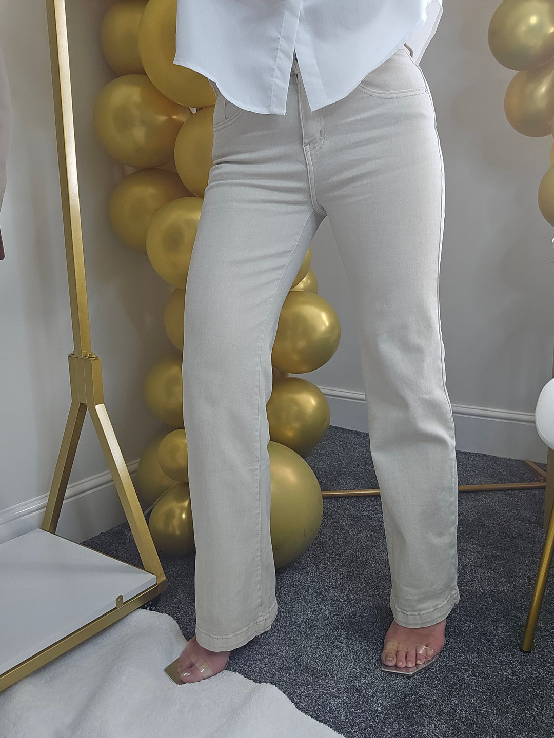 My Tina's Premium Wide Leg Jeans  - Ecru (choose your Size)