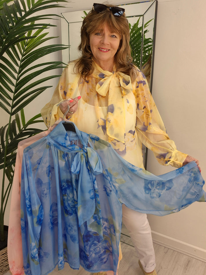 Rosie Chiffon Tie Blouse - (choose your Colour) - (One Size, fits up to Size 18)