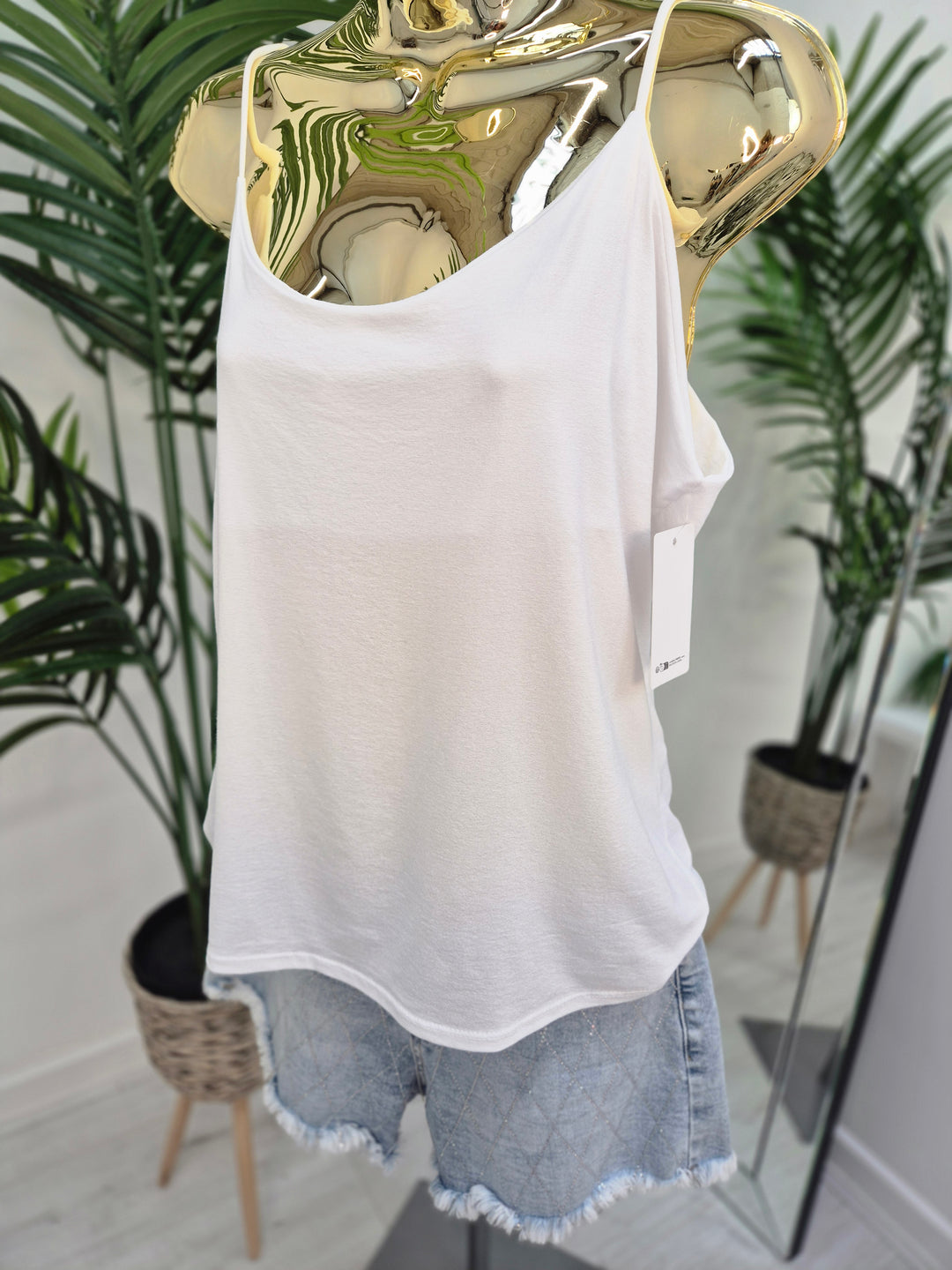 Strappy Double Layered Vest Top - White (One Size, fits up to Size 16)