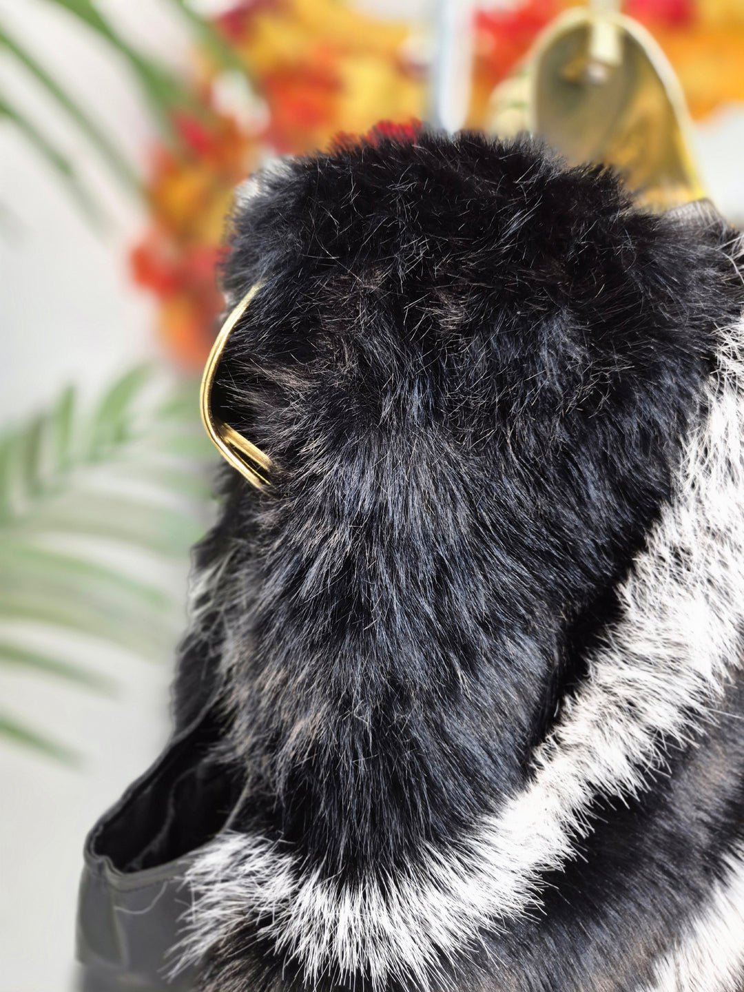 Oslo Faux Fur Two Tone Gilet with Crystal Fastenings - Black (One Size - fits up to Size 10 up to Size 16)